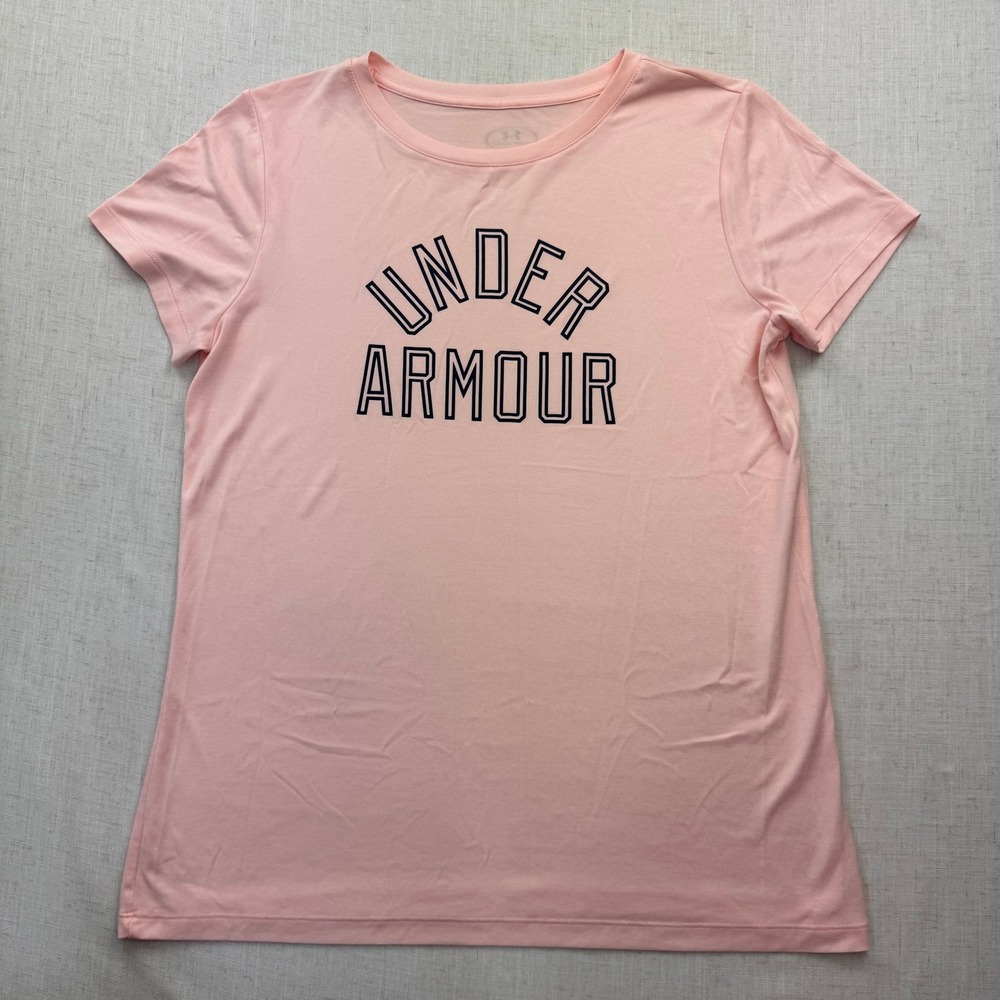 Under Armour Graphic T-Shirt Women Large Pink Short Sleeve Crew Neck Sporty Tee